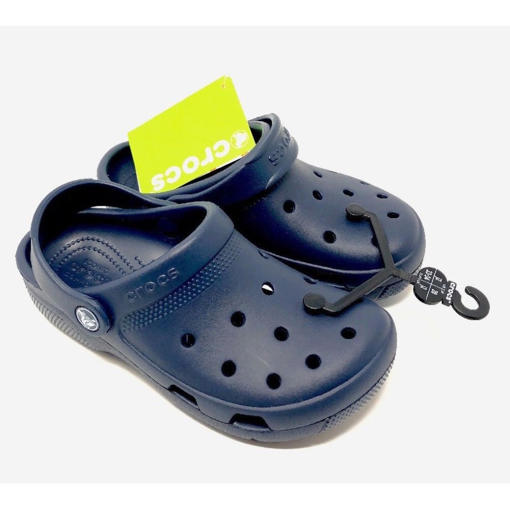 CROCS navy LOGO coast clogs, Juniors Size 2 NWT